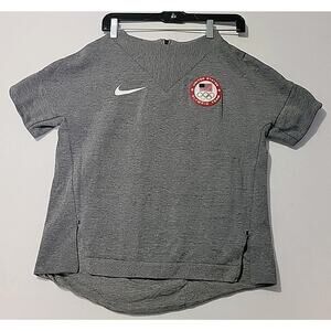 Nike Team USA Olympic Shirt Fleece Knit Zip Womens Small Gray Short Sleeve
